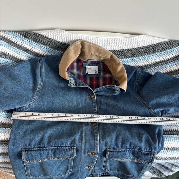 Vintage Blue Denim Chore Jacket Sz 16 Flannel Blanket Lined Coat Corduroy Collar - Picture 10 of 11